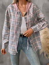 Load image into Gallery viewer, Plaid Buttoned Long Sleeve Hooded Jacket for Women – Cozy &amp; Stylish Cotton-Blend Outerwear
