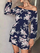 Load image into Gallery viewer, Off-Shoulder Floral Print : Long Sleeve Mini Dress
