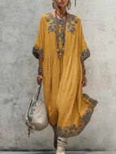 Load image into Gallery viewer, Women's Printed Batwing Sleeve Midi Dress – Loose Fit Linen Blend
