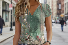 Load image into Gallery viewer, Women’s Floral Lace Sleeve Top – Elegant Short Sleeve Blouse
