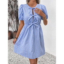Load image into Gallery viewer, Women’s Striped Tie-Front Puff Sleeve Mini Dress
