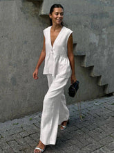 Load image into Gallery viewer, Women’s Cotton V-Neck Sleeveless Vest and Wide-Leg Pants Set
