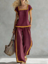 Load image into Gallery viewer, Women’s Square Neck Short Sleeve Two Piece Pants Set

