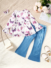Load image into Gallery viewer, Children's Butterfly Print Top and Flare Pants Set
