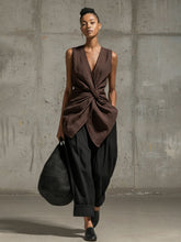 Load image into Gallery viewer, Women's Tie-Front V-Neck Sleeveless Top &amp; Wide-Leg Pants Set
