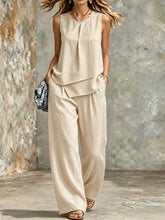 Load image into Gallery viewer, Women's Sleeveless Two-Piece Set – Solid Color Wide-Leg Pants &amp; Top
