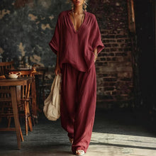 Load image into Gallery viewer, Women's V-Neck Loose Short-Sleeve Top &amp; Pants Two-Piece Set
