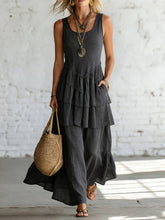 Load image into Gallery viewer, Women's Cotton Linen Sleeveless Loose Maxi Dress
