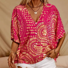 Load image into Gallery viewer, Mandala Print V-Neck Blouse – Casual Vacation Top
