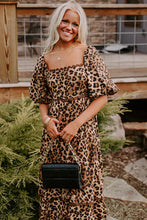 Load image into Gallery viewer, Brown Leopard Print Puff Sleeve Ricrac Maxi Dress
