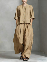 Load image into Gallery viewer, Three-Quarter Sleeve Shirt &amp; Loose Trousers Two-Piece Set
