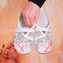 Load image into Gallery viewer, Women's Floral Embroidered Mesh Shoes – Breathable Hollow-Out Retro Flats
