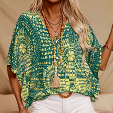 Load image into Gallery viewer, Mandala Print V-Neck Blouse – Casual Vacation Top

