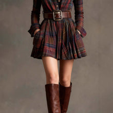 Load image into Gallery viewer, Women's Elegant Plaid Long Sleeve Mini Dress | Belted
