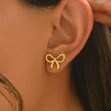 Load image into Gallery viewer, Lxalry 18K Gold Plated Bow Earrings Symmetrical Mirror Finish Stainless Steel Jewelry Hypoallergenic Tarnish Free Luxury Gift for Women Wife Mom Handcrafted Everyday Special Occasion Elegance
