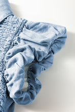 Load image into Gallery viewer, Beau Blue Flutter Sleeve Shirred Button Up Denim Mini Dress
