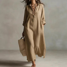 Load image into Gallery viewer, Women's Casual Long-Sleeve Linen Shirt Dress – Relaxed Fit
