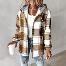 Load image into Gallery viewer, Plaid Drawstring Hoodie Shirt

