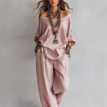 Load image into Gallery viewer, Women's Off-Shoulder Top &amp; Wide-Leg Pants Set
