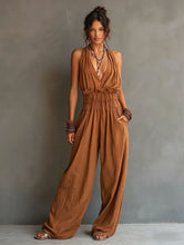 Load image into Gallery viewer, Women's V-Neck Halter Jumpsuit – Sleeveless Open Back Waist-Cinching
