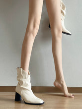 Load image into Gallery viewer, Women's French Luxury Ruched Square Toe Block Heel Slouch Ankle Boots
