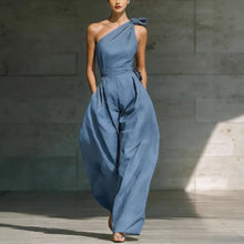 Load image into Gallery viewer, Women's Loose Sleeveless Off-Shoulder Belted Wide-Leg Jumpsuit
