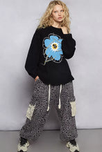 Load image into Gallery viewer, POL Floral Pattern Round Neck Sweater with Exposed Stitching

