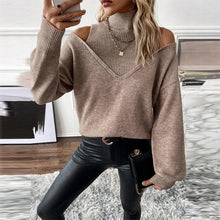 Load image into Gallery viewer, Women’s Elegant Off-Shoulder Turtleneck Sweater — Long Sleeve Knit Top
