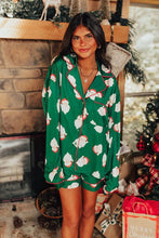 Load image into Gallery viewer, Women’s Satin Santa Claus Pajama Set | Christmas Print Two-Piece Loungewear
