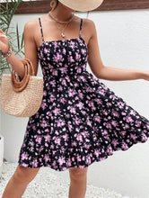 Load image into Gallery viewer, Floral Print Smocked Mini Dress Spaghetti Strap Slim Fit Flowy Dresses
