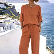 Load image into Gallery viewer, Women's Resort Set – Short Sleeve Top &amp; Wide-Leg Pants
