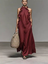 Load image into Gallery viewer, Halter Neck Ruffled Sleeveless Dress – Loose Fit Flowy Dress With Pockets

