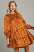 Load image into Gallery viewer, Smocked Leopard Long Sleeve Tiered Dress – Smocked Bodice, Bold Leopard Print, Tiered Design, Frill Details, Chic Dress for Casual and Semi-Formal Occasions
