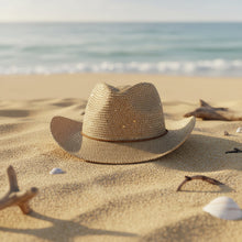 Load image into Gallery viewer, Women's Panama Straw Woven Sun Hat – Windproof Sequin Detail Beach Hat
