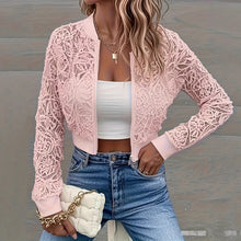 Load image into Gallery viewer, Women's Elegant Lace Short Zip-Up Long Sleeve Jacket Spring Fall Top
