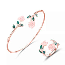 Load image into Gallery viewer, Rose Bypass Ring and Bracelet Jewelry Set
