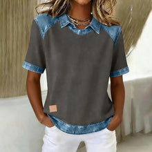Load image into Gallery viewer, Patchwork Knitted Shirt Short-Sleeve Lapel Button-Up Shirt For Women
