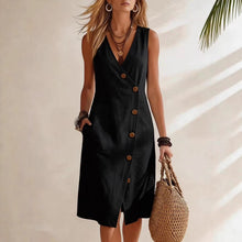 Load image into Gallery viewer, Women's Resort V-Neck Sleeveless Asymmetrical-Button Midi Dress
