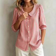 Load image into Gallery viewer, Striped V-Neck Top – Three-Quarter Sleeve Casual Shirt
