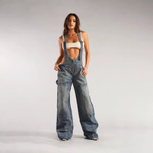Load image into Gallery viewer, Y2K Denim Overalls - Zipper Suspender Jumpsuit Streetwear

