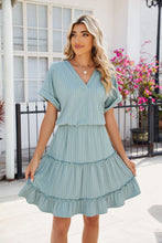 Load image into Gallery viewer, Short Sleeve Tiered Mini Dress Feminine &amp; Flowy Modern Women Summer Dress
