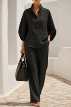 Load image into Gallery viewer, Women's Linen-Look Stand Collar Batwing Top &amp; Wide-Leg Pants Set
