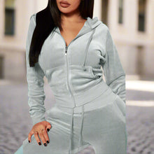 Load image into Gallery viewer, Zip Pocket Drawstring Hooded Crop Top &amp; Slim Fit Pocket Pants
