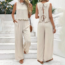 Load image into Gallery viewer, Elegant 2-Piece Matching Set, Sleeveless Crop Top And Wide Leg Pants Outfits
