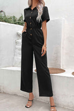 Load image into Gallery viewer, Perfee Collared Neck : Short Sleeve Jumpsuit
