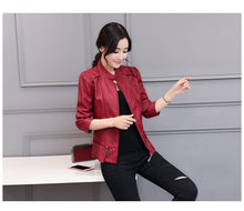 Load image into Gallery viewer, Korean-Style Slim Fit Motorcycle Leather Coat — Stand-Up Collar

