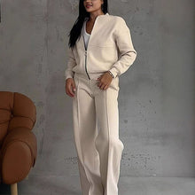 Load image into Gallery viewer, Women’s 2-Piece Zip-Up Sweatsuit Set — Jacket &amp; Wide-Leg Sweatpants
