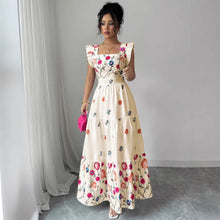 Load image into Gallery viewer, Women’s Puff Sleeve Floral Print Waist-Cinching Dress

