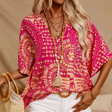 Load image into Gallery viewer, Mandala Print V-Neck Blouse – Casual Vacation Top
