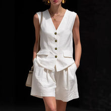 Load image into Gallery viewer, Women’s Cotton Linen Sleeveless Vest Top and Shorts Set
